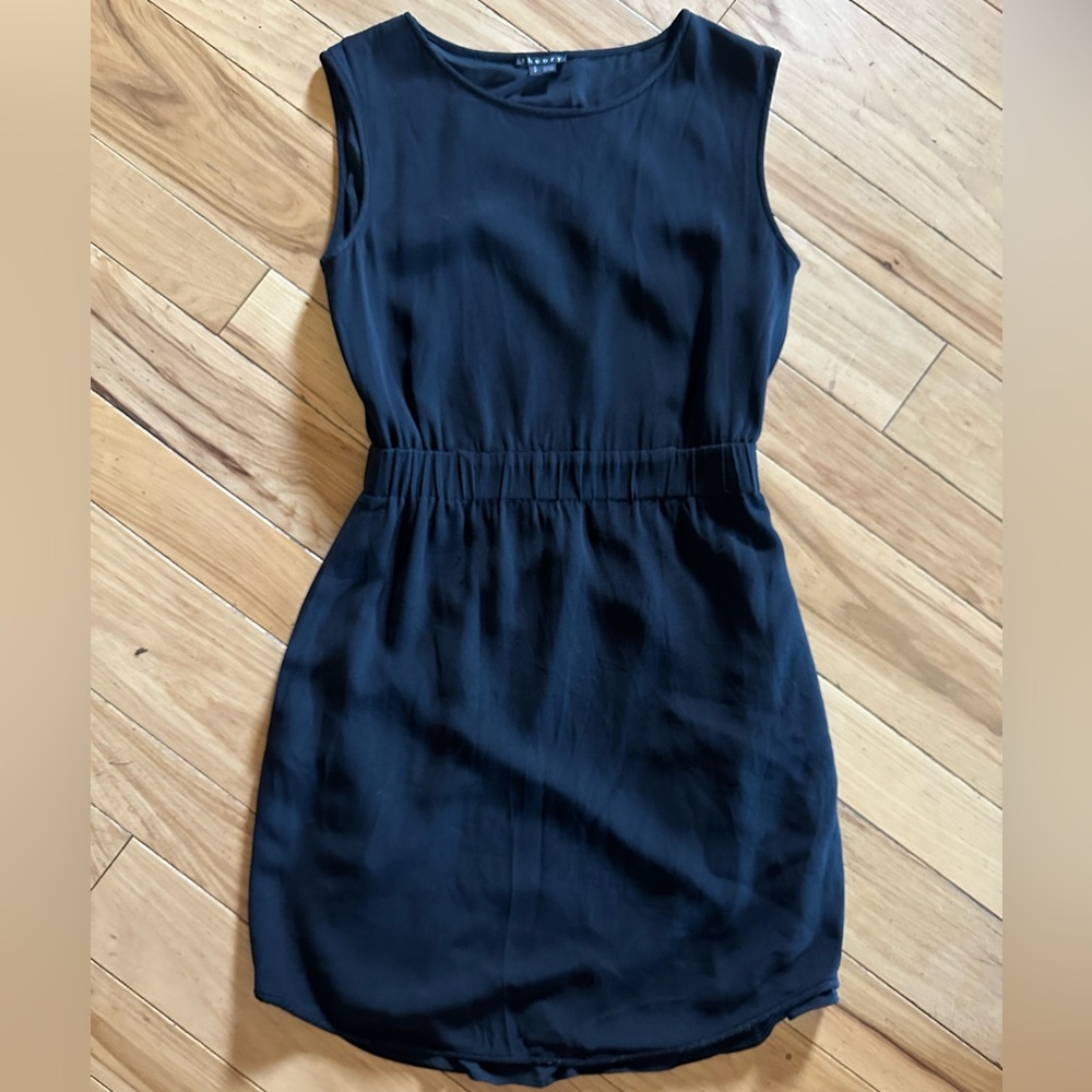 Theory Black Sheath Mini Dress Crew Neck Sleeveless